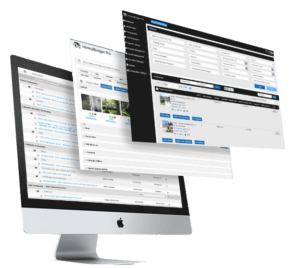 a desktop showing multiple screens of HoneyBadger software